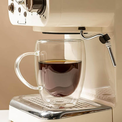 Pokaloti Double Wall Glass Cups with Handles – 330ml Set of 2 Heat-Resistant Mugs