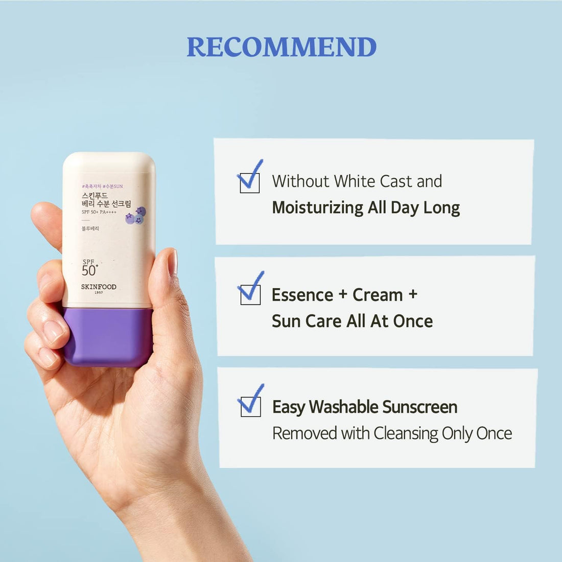 SKINFOOD Berry Moisture Sunscreen SPF50+ PA+++ – Hydrating UV Protection Face &amp; Body Sunscreen (50ml)