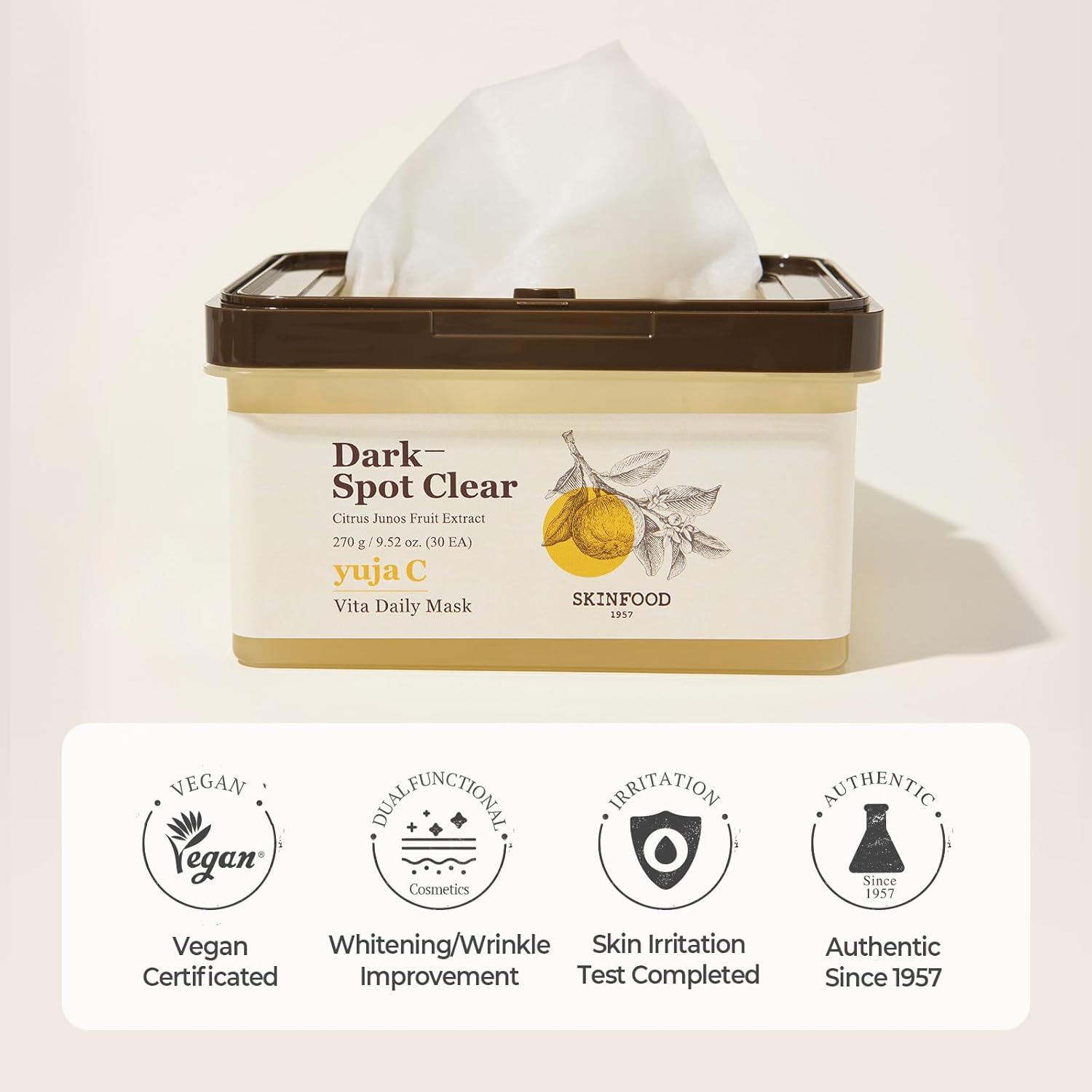 SKINFOOD Yuzu C Vita Daily Mask – Brightening &amp; Hydrating Korean Sheet Mask Pack