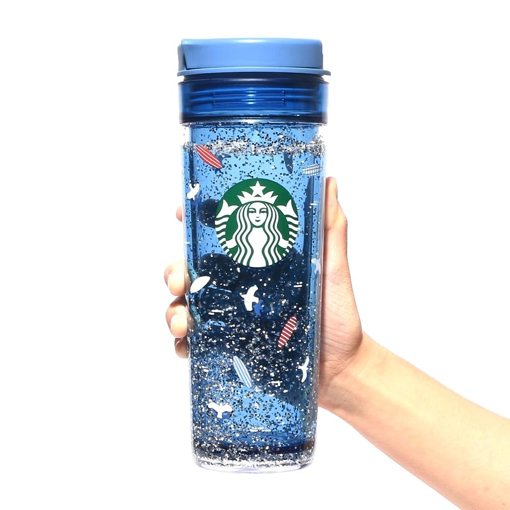 Starbucks Japan Seaside Resin Water Tumbler 473ml (15.9oz) – Blue | Stylish Lightweight Reusable Drink Bottle