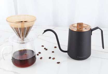 Easyworkz Gooseneck Kettle – Stainless Steel Hand Drip Coffee Pot with Long Spout, Rose Gold &amp; Black, 600ml