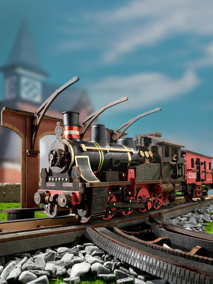 ROBOTIME TGS01 Steam Locomotive 3D Wooden Puzzle – DIY Mechanical Train Model Kit, Educational Craft for Kids &amp; Adults