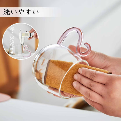 Pocarati Cat Heat-Resistant Glass Tea Mug – 486ml Pink Cute Cup with Lid