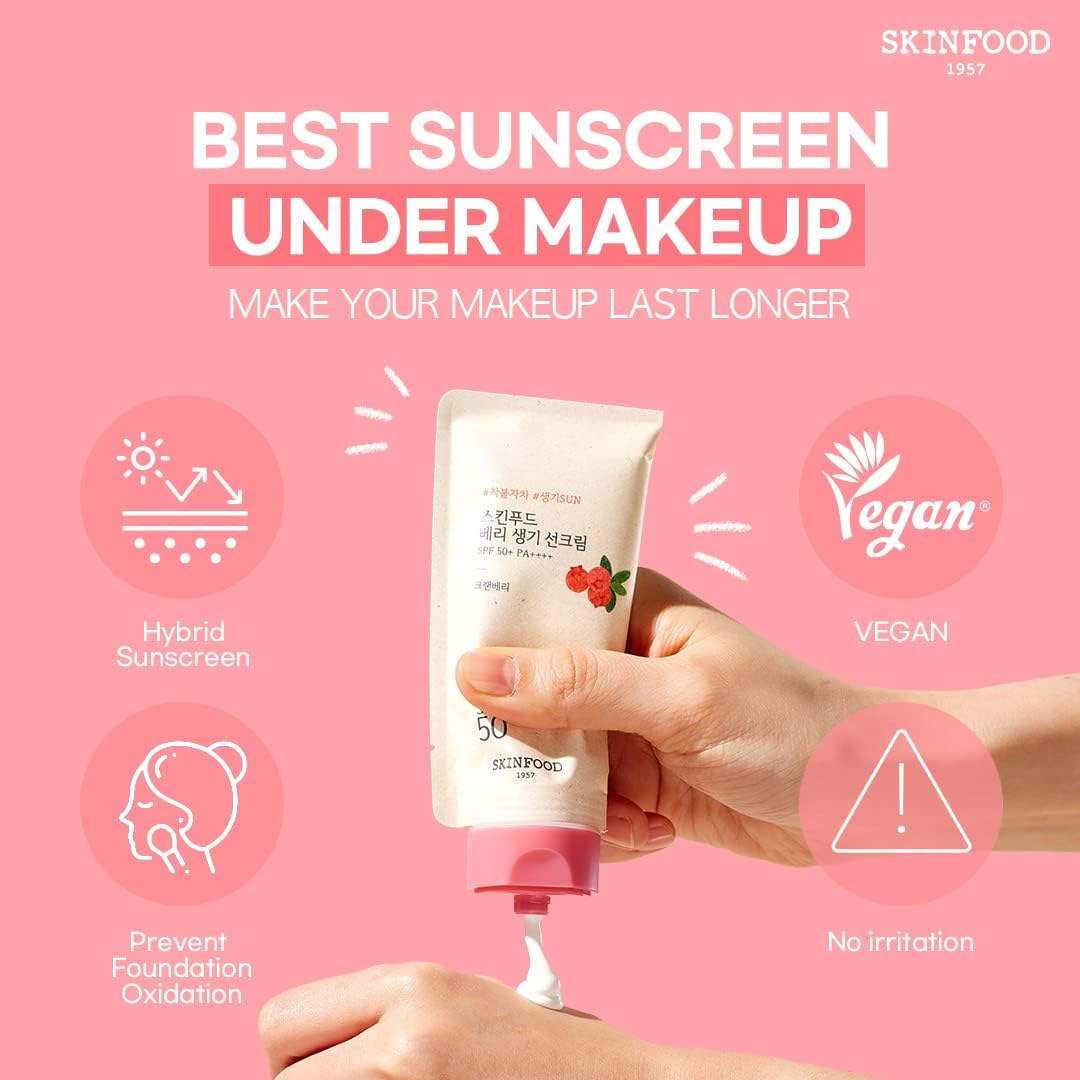 SKINFOOD Berry Glow Sunscreen SPF50+ PA++++ – Tone-Up UV Protection &amp; Hydrating Sunscreen (50ml)
