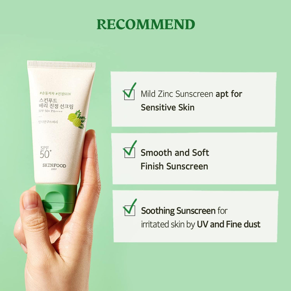 SKINFOOD Calming Sunscreen SPF50+ PA+++ – Hypoallergenic UV Protection &amp; Moisturizing Sunscreen (50ml)