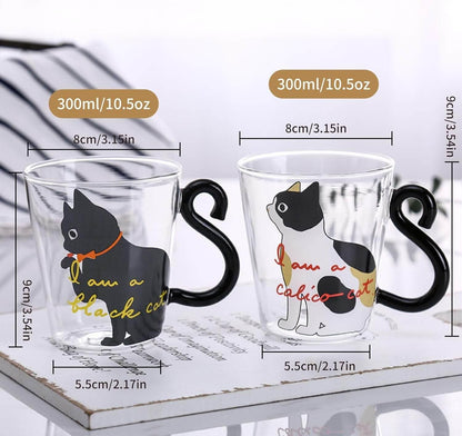 Neko Cat Heat-Resistant Glass Mug Set – 300ml 2-Piece Couple Cups