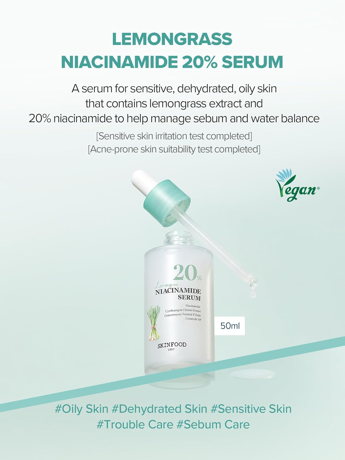 SKINFOOD Lemongrass Niacinamide 20 Serum – Brightening &amp; Oil Control Korean Skincare Serum
