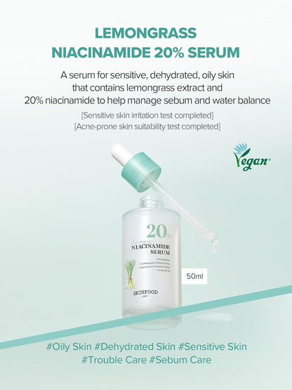 SKINFOOD Lemongrass Niacinamide 20 Serum – Brightening &amp; Oil Control Korean Skincare Serum