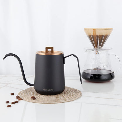 Easyworkz Gooseneck Kettle – Stainless Steel Hand Drip Coffee Pot with Long Spout, Rose Gold &amp; Black, 600ml