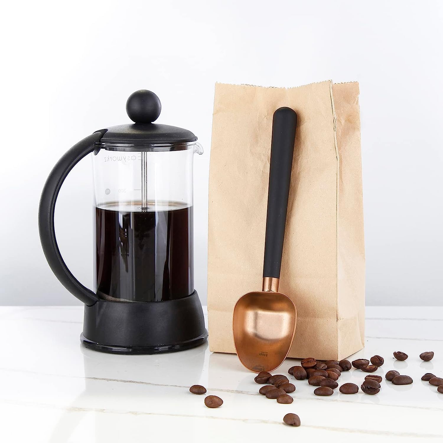 Easyworkz Stainless Steel Coffee Scoop – Long Handle 7g Measuring Spoon, Rose Gold &amp; Black