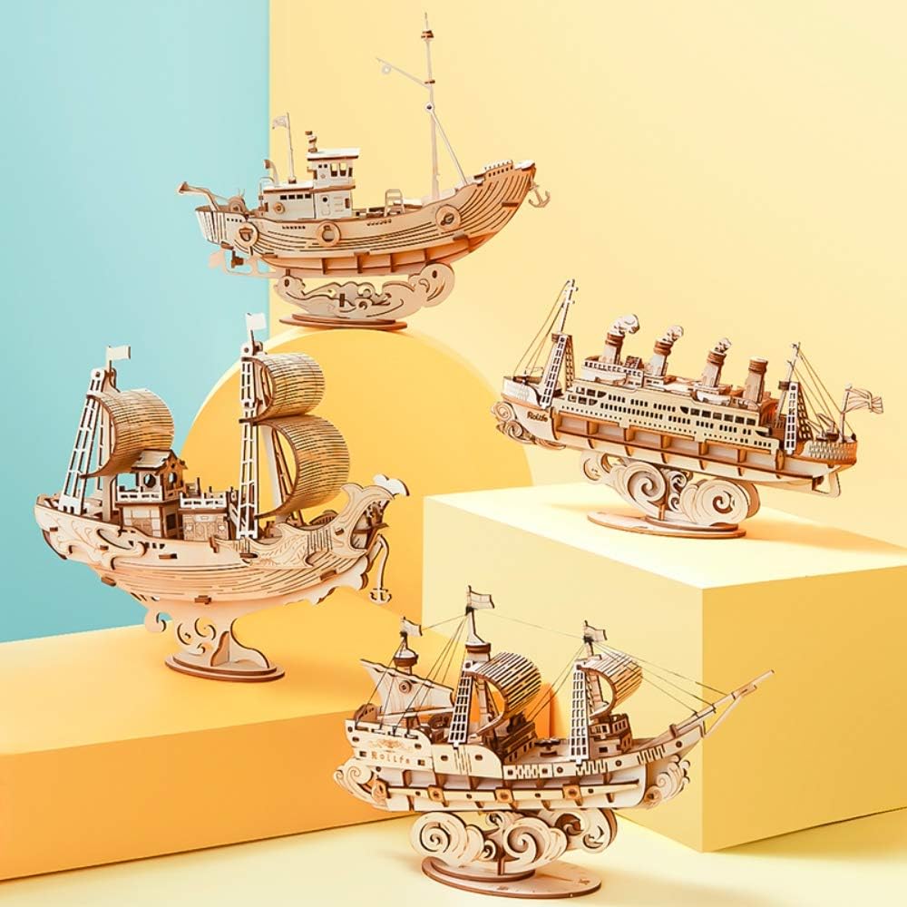 ROBOTIME Sailing Ship TG305 3D Wooden Puzzle – DIY Craft Model Kit, Educational Toy for Kids &amp; Adults