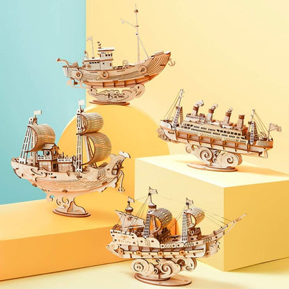 ROBOTIME Sailing Ship TG305 3D Wooden Puzzle – DIY Craft Model Kit, Educational Toy for Kids &amp; Adults