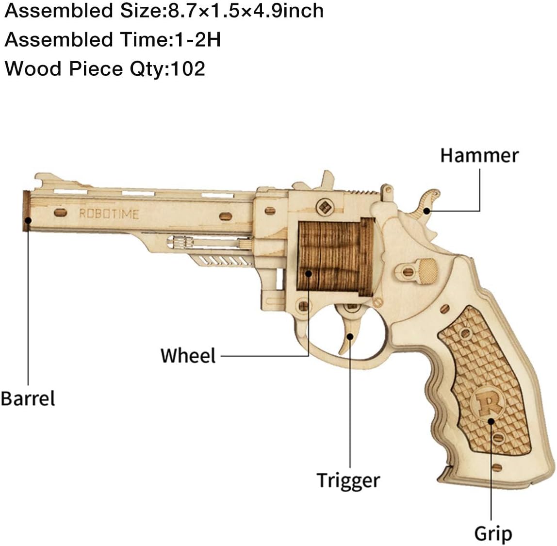 ROBOTIME DIY Wooden Gun 3D Puzzle – Easy-to-Assemble Craft Kit for Beginners, Kids &amp; Adults