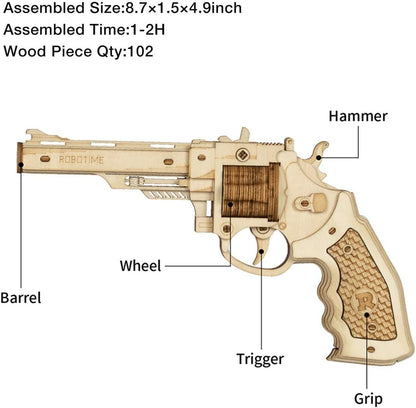 ROBOTIME DIY Wooden Gun 3D Puzzle – Easy-to-Assemble Craft Kit for Beginners, Kids &amp; Adults