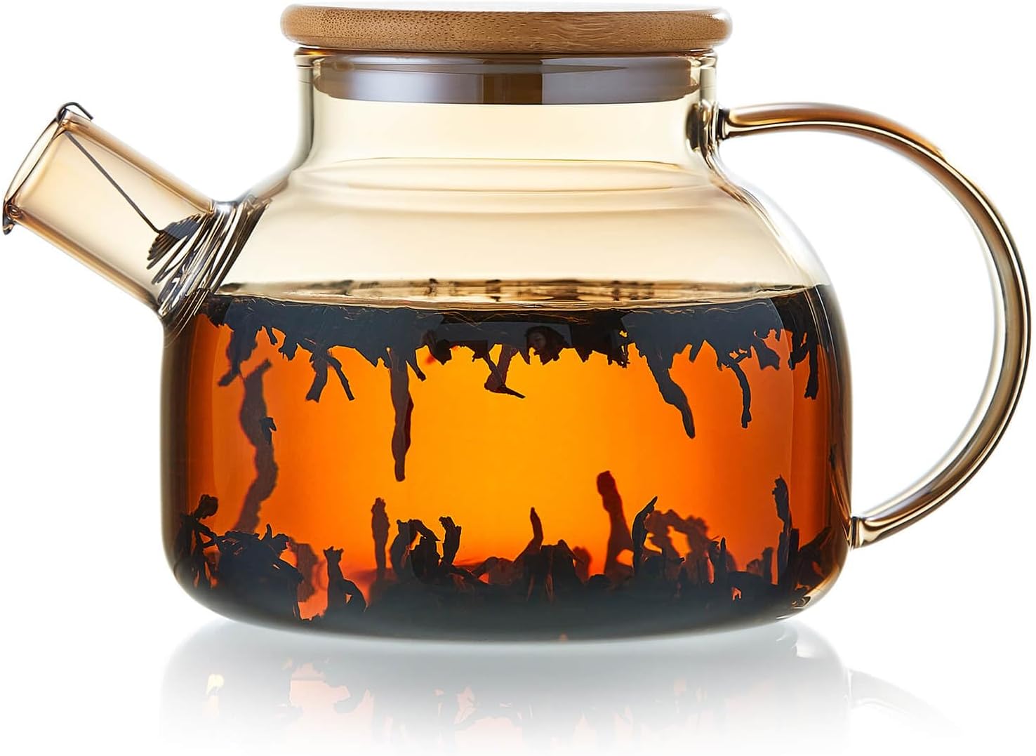 Pocarati Amber Heat-Resistant Glass Teapot 1000ml – Round Design, Direct Flame Safe, Large Capacity