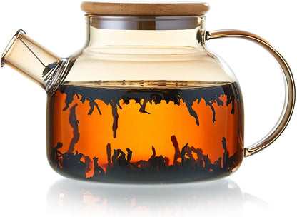 Pocarati Amber Heat-Resistant Glass Teapot 1000ml – Round Design, Direct Flame Safe, Large Capacity