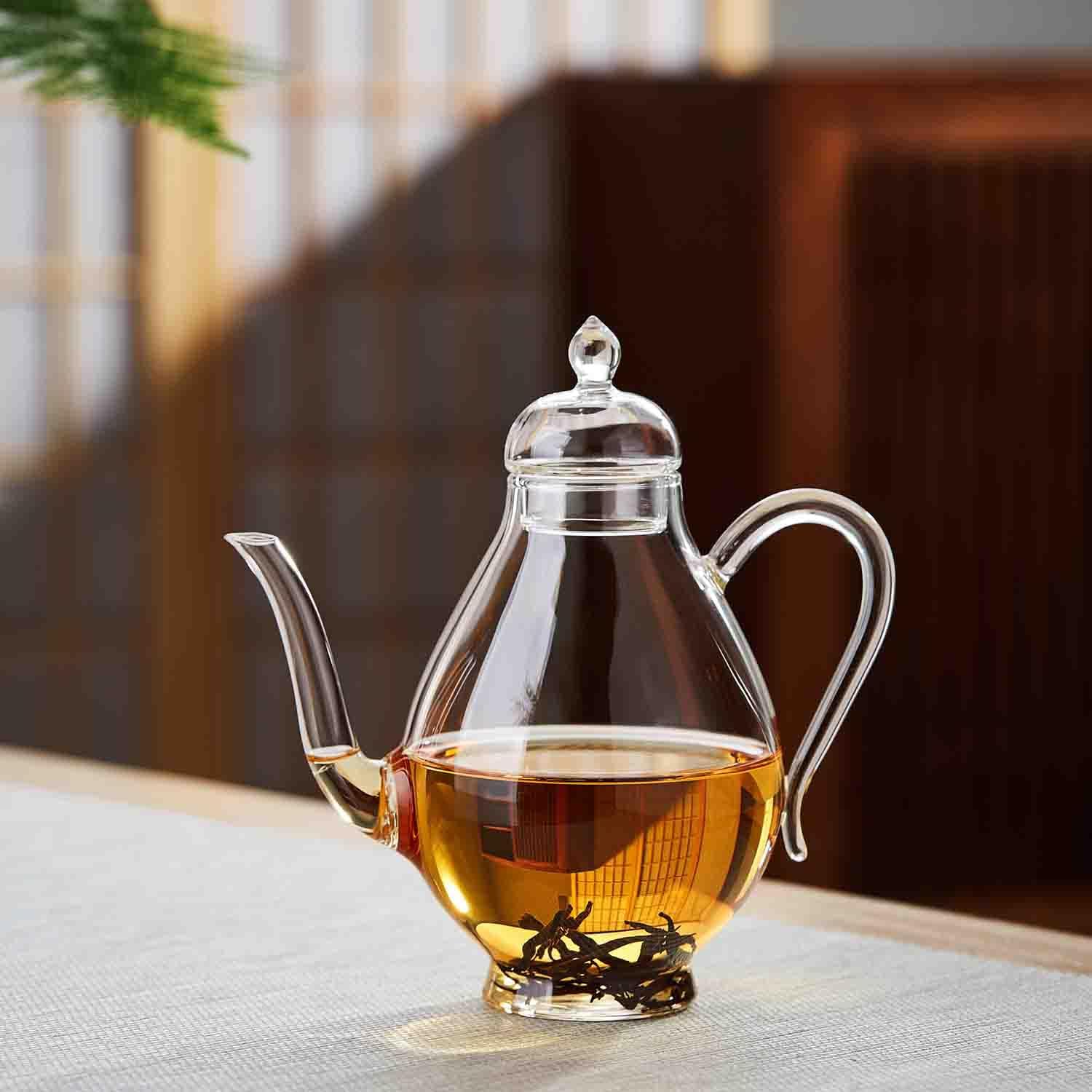 Heat-Resistant Glass Small Teapot – 430ml Transparent Single Serve Jar