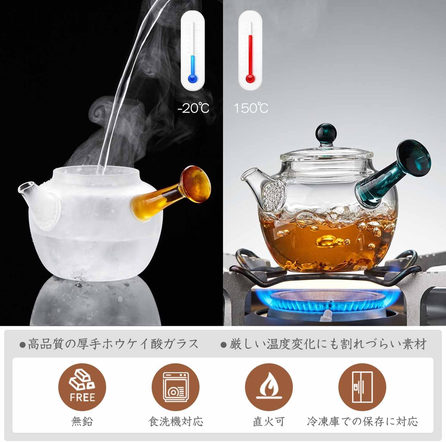 Pokaloti Heat-Resistant Mini Glass Teapot 240ml – One-Person Size, Yellow Handle