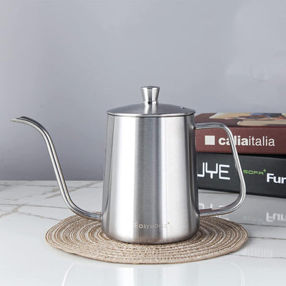 Easyworkz Gooseneck Kettle – Stainless Steel Hand Drip Coffee &amp; Tea Pot, Silver, 600ml