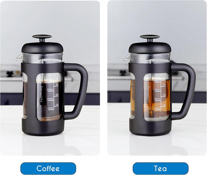 Easyworkz French Press Coffee &amp; Tea Maker – Heat-Resistant Glass, Soft Grip Handle, 350ml (3 Cups), Black