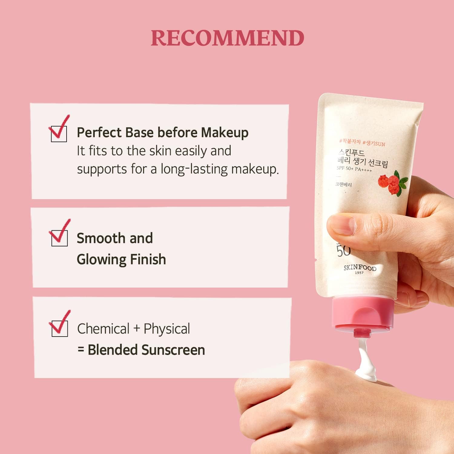 SKINFOOD Berry Glow Sunscreen SPF50+ PA++++ – Tone-Up UV Protection &amp; Hydrating Sunscreen (50ml)