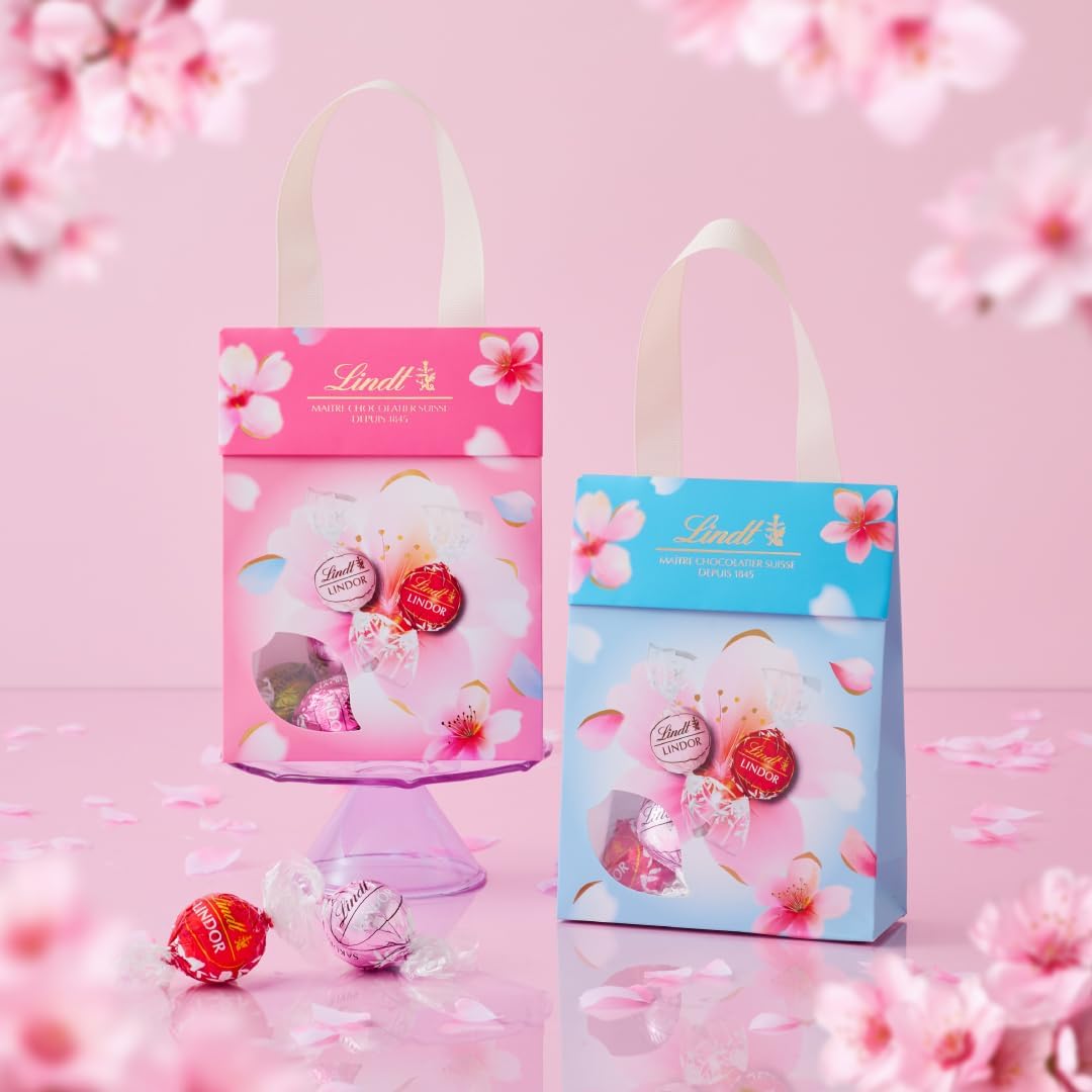 Lindt &amp; Sprüngli Official Lindor Pink White Day Gift Bag – 6 Piece Chocolate Set with Shopping Bag