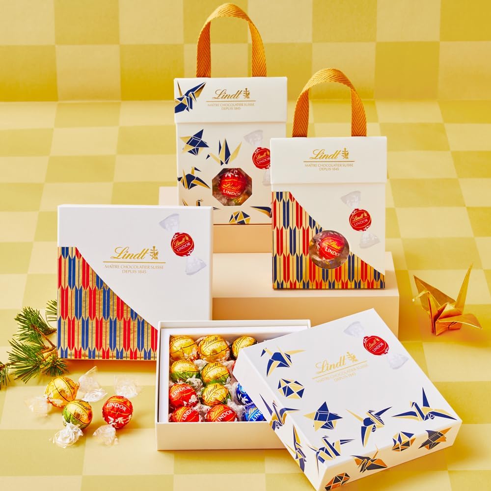 Lindt &amp; Sprüngli Lindor Japan Collection Box – 24 Piece Chocolate Gift Set with Fuji M Shopping Bag