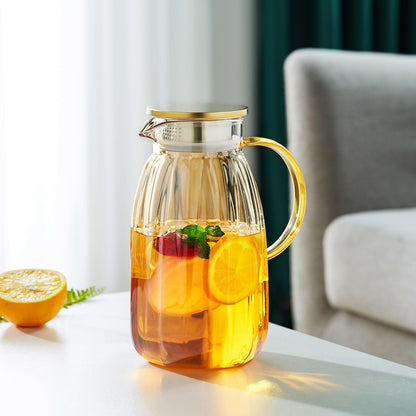 Pocarati Heat-Resistant Glass Tea Pitcher – 2000ml Large Capacity Water Carafe with Lid
