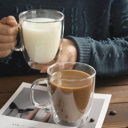 Pokaloti Double Wall Glass Cups with Handles – 330ml Set of 2 Heat-Resistant Mugs