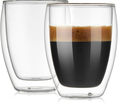 Pocarati Double Wall Glass Cups – 400ml Set of 2 Insulated Heat-Resistant Tumblers