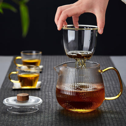 Pocarati Melon Glass Teapot 570ml – Heat-Resistant, Microwave Safe with Strainer &amp; Wooden Knob