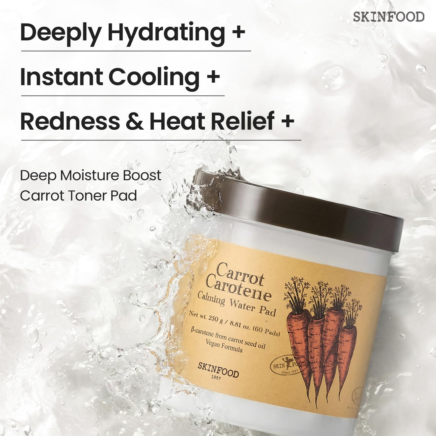 SKINFOOD Carrot Toner Pad – Carrot Carotene Calming Water Pads (60 Sheets, 250g)