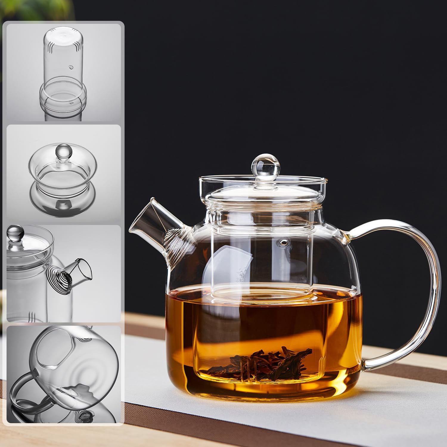 Pokaro Heat-Resistant Glass Teapot 1000ml – Large Capacity with Infuser, Gas Stove &amp; Refrigerator Safe