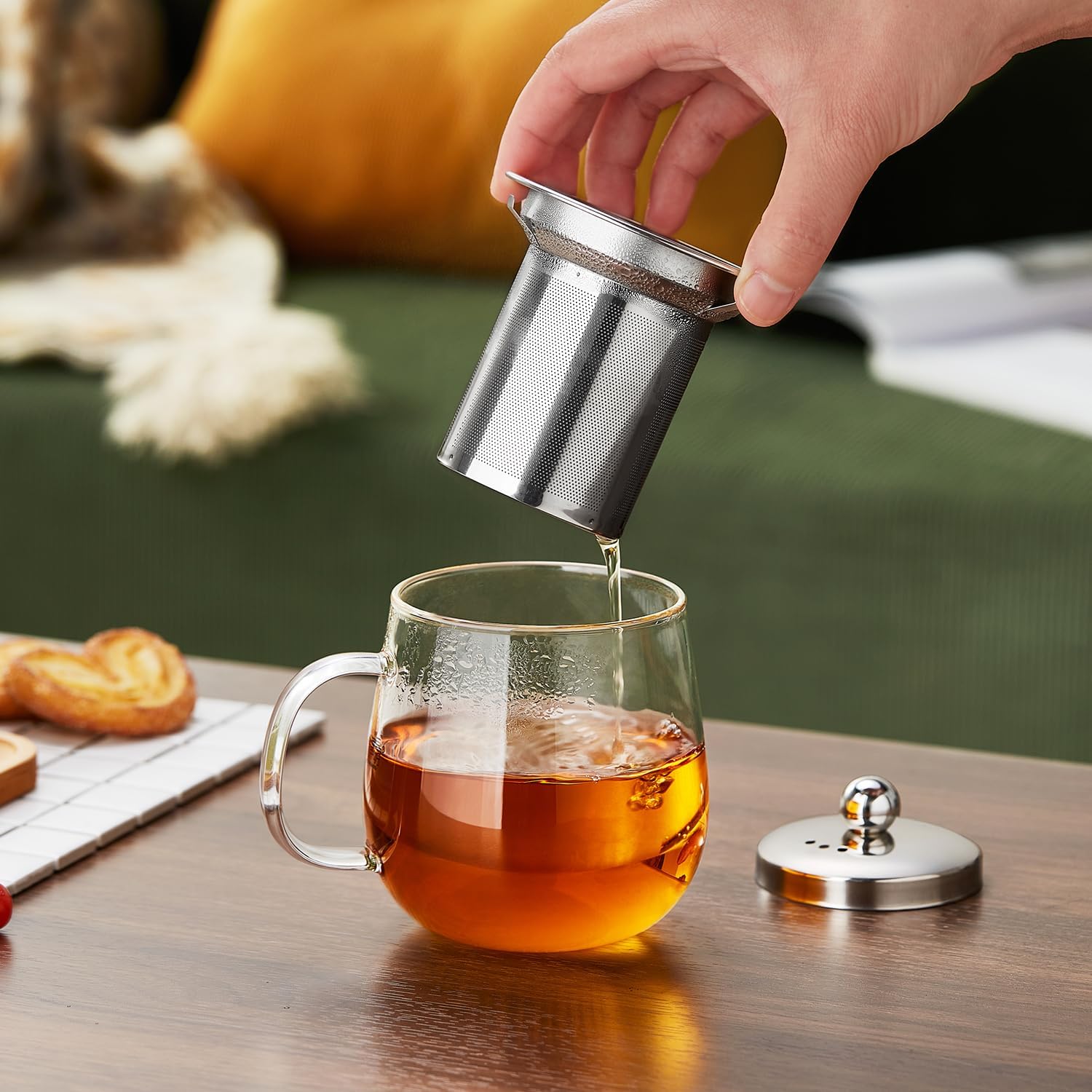 Heat-Resistant Glass Tea Mug with Infuser – 520ml with Stainless Steel Filter &amp; Lid