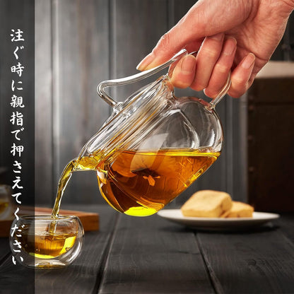 Pocarati Pumpkin-Shaped Glass Teapot 450ml – Heat Resistant, Direct Flame Safe with Built-In Strainer