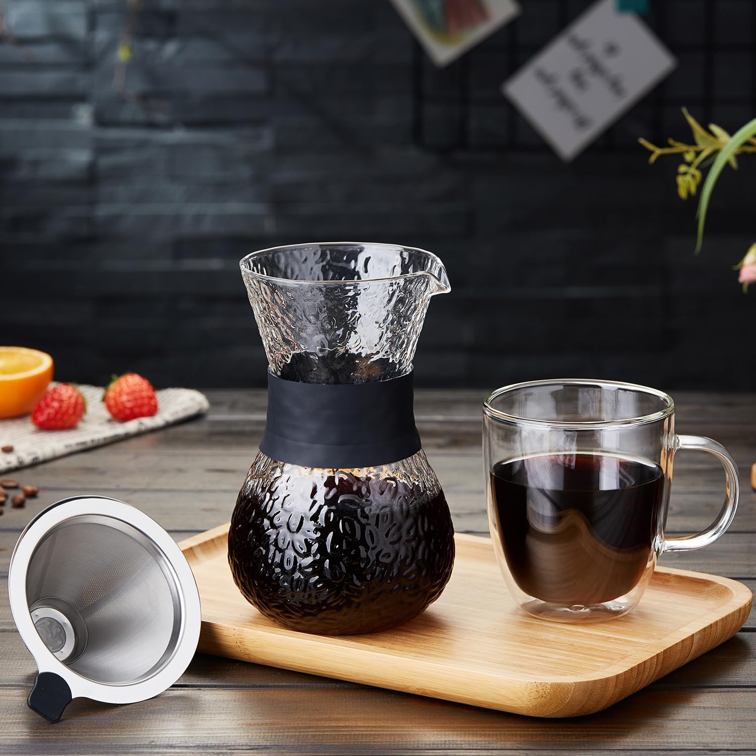 Pocarati Coffee Server – 600ml Heat-Resistant Glass Drip Coffee Maker with Stainless Steel Filter