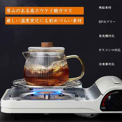 Pocarati Melon Glass Teapot 570ml – Heat-Resistant, Microwave Safe with Strainer &amp; Wooden Knob