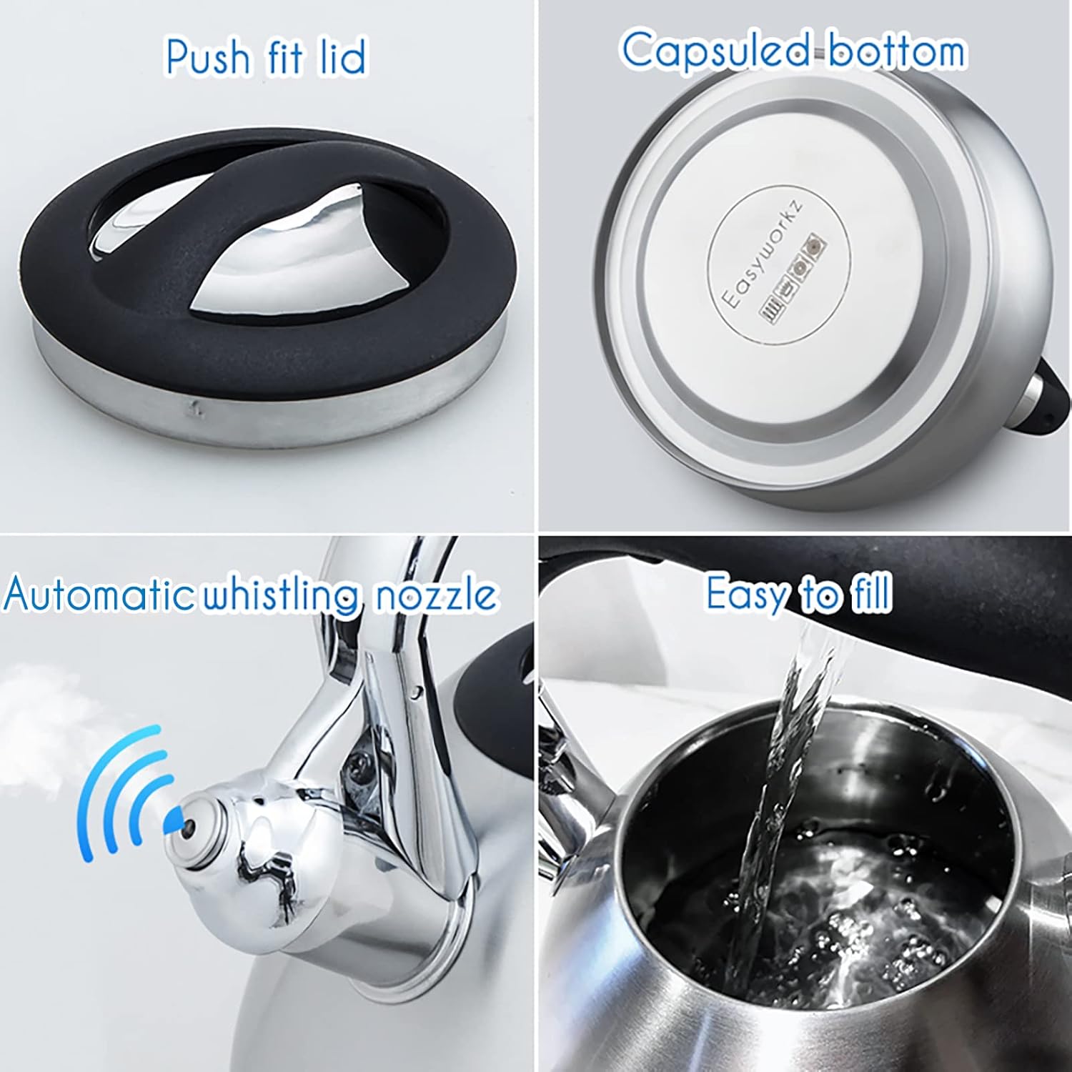 Easyworkz Whistling Tea Kettle – Stainless Steel Stove Top Kettle with Loud Whistle, 2.3L