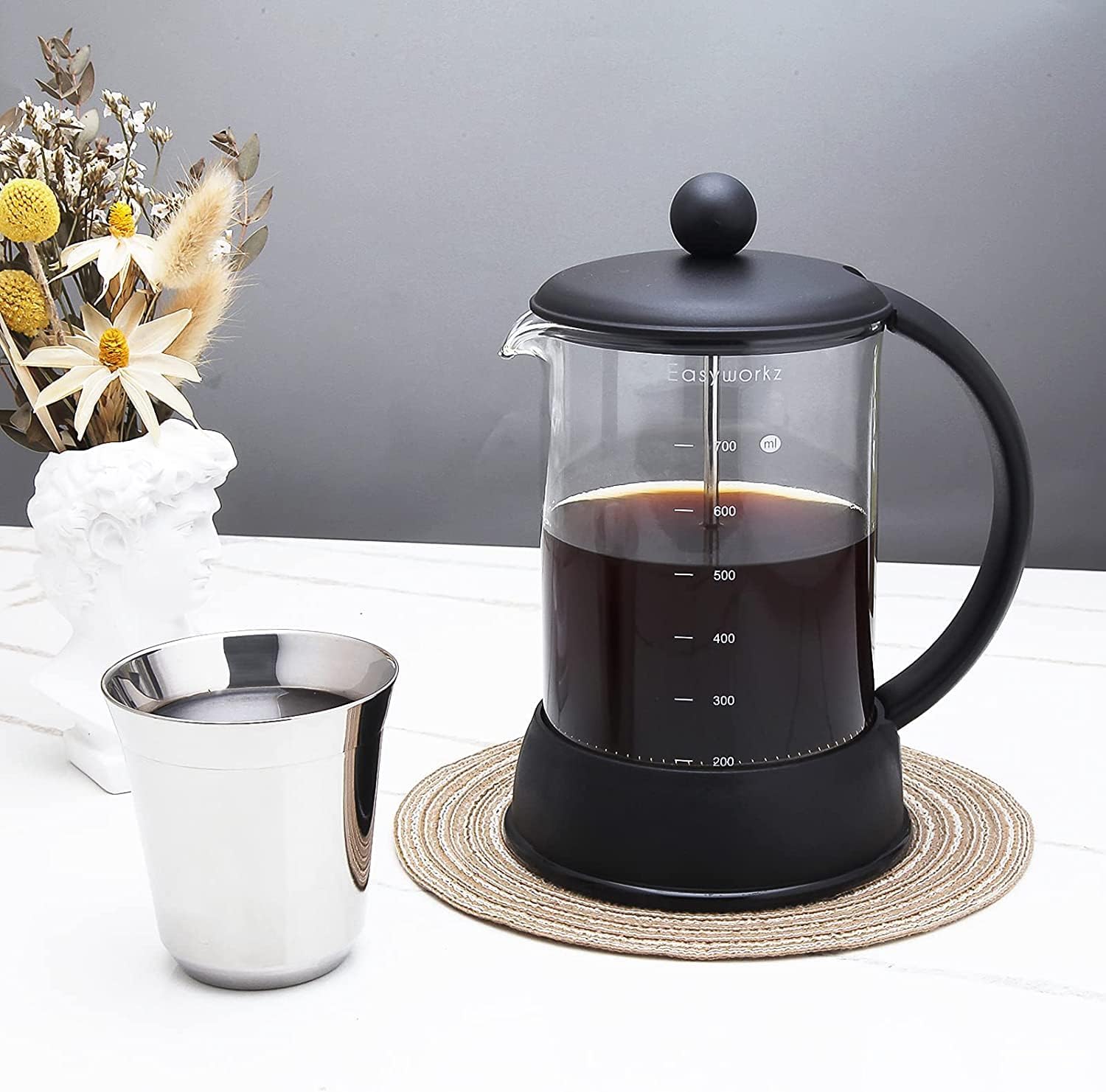Easyworkz Eclipse French Press Coffee &amp; Tea Maker – Borosilicate Glass, 800ml