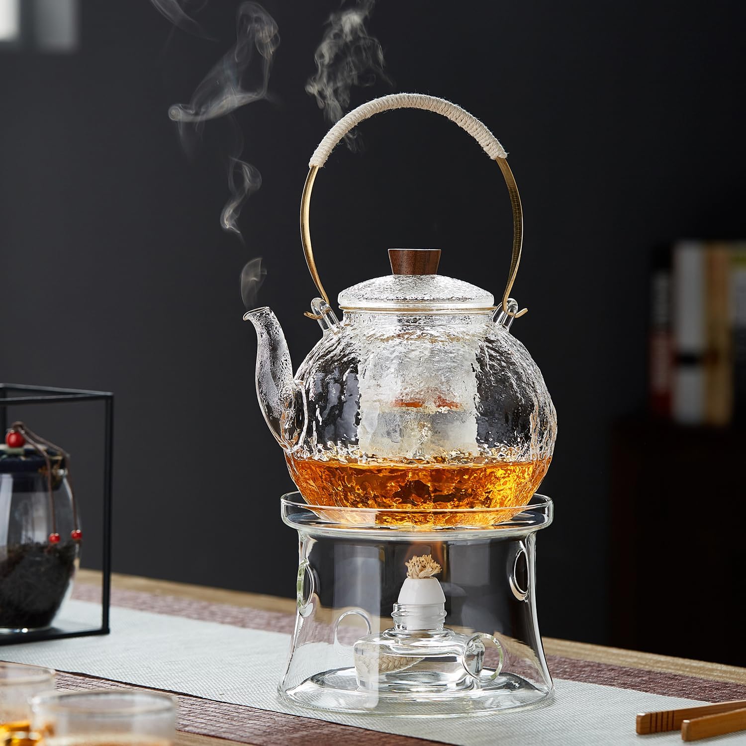 Pocarati Heat-Resistant Glass Teapot 1290ml – Large Capacity Direct Flame Safe with Glass Strainer