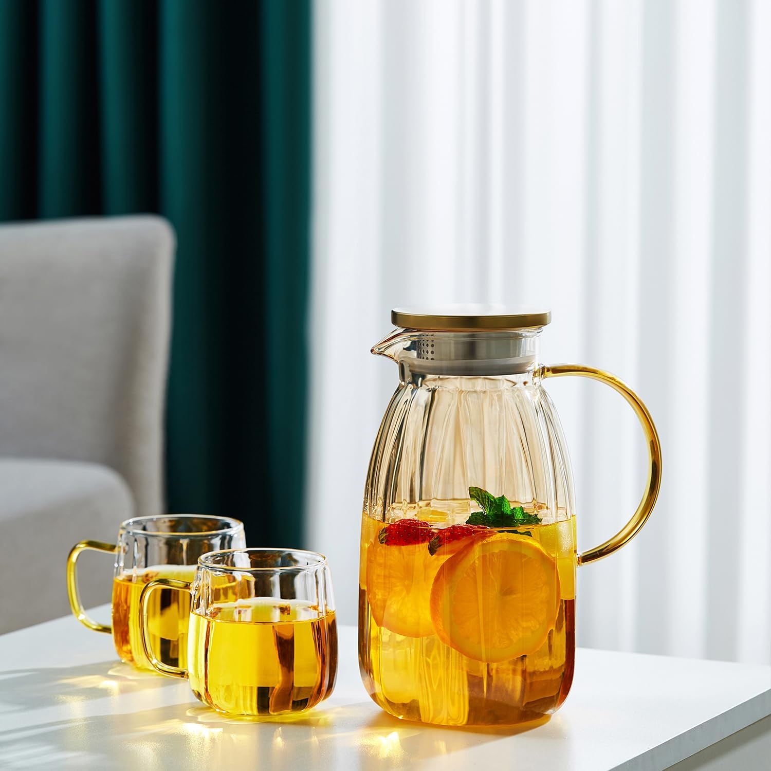 Pocarati Heat-Resistant Glass Tea Pitcher – 2000ml Large Capacity Water Carafe with Lid