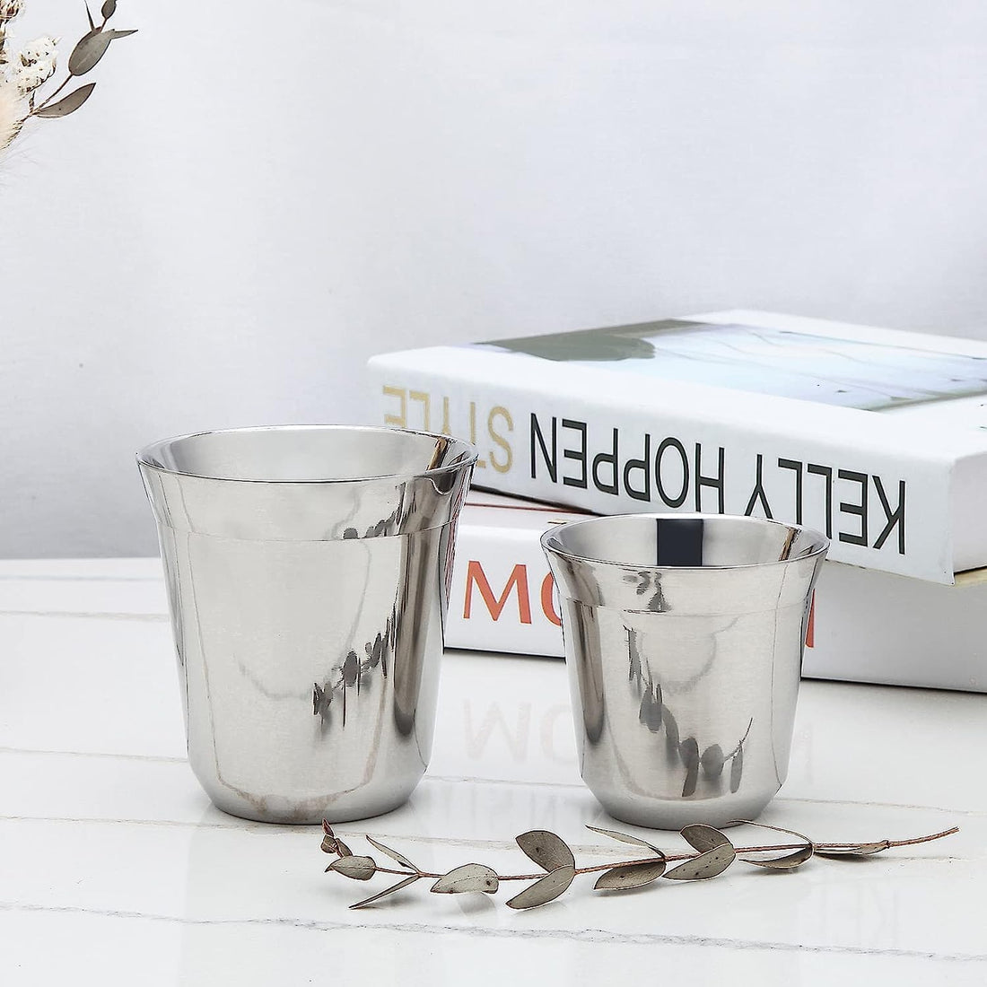 Easyworkz Stainless Steel Espresso Cups – Double Wall Insulated Demitasse Set of 2, 75ml, Chrome