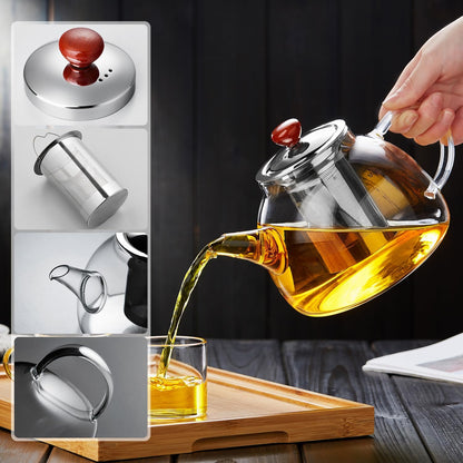 Pocaro Glass Teapot 1300ml – Large Capacity Direct Fire Safe with Stainless Steel Infuser