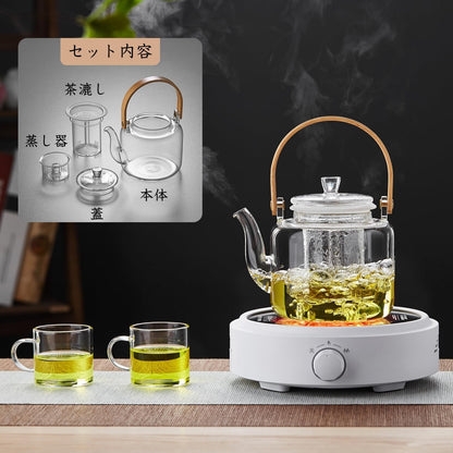 Ransawa Heat-Resistant Glass Teapot 1000ml – Clear Kettle, Direct Fire Safe, with Glass Tea Strainer