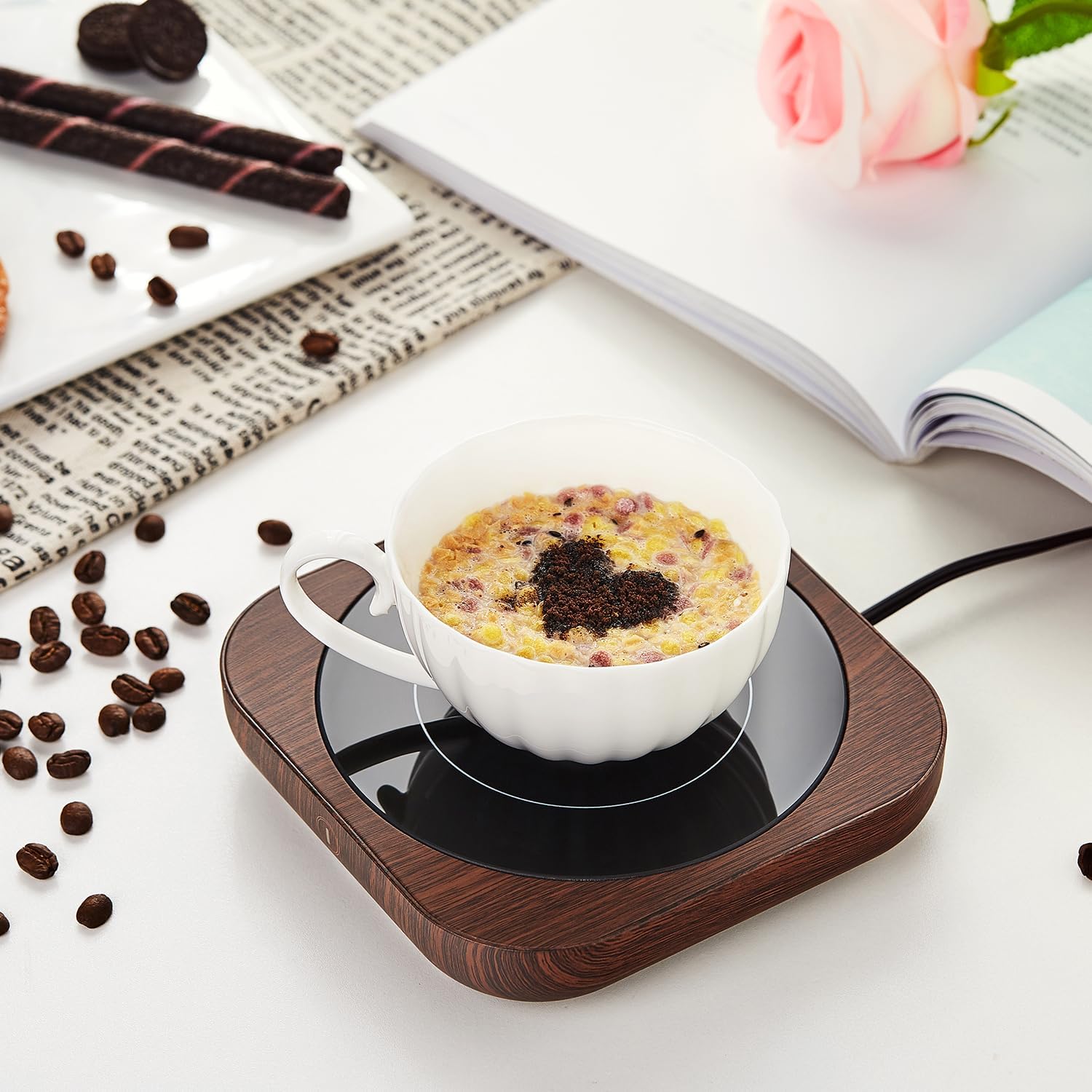 Wood Grain Cup Warmer – 3-Level Temperature Control Mug Warmer