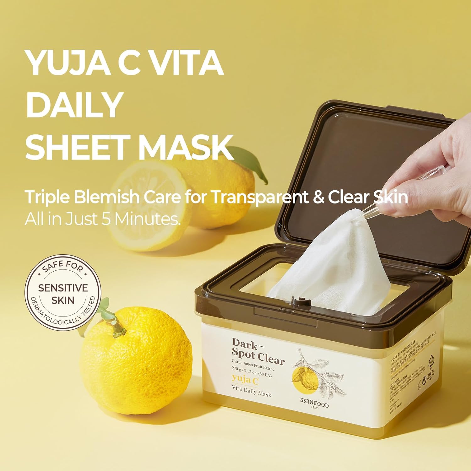 SKINFOOD Yuzu C Vita Daily Mask – Brightening &amp; Hydrating Korean Sheet Mask Pack
