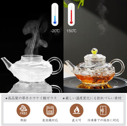 Mini Muscle Heat-Resistant Glass Teapot – 340ml Gourd Design