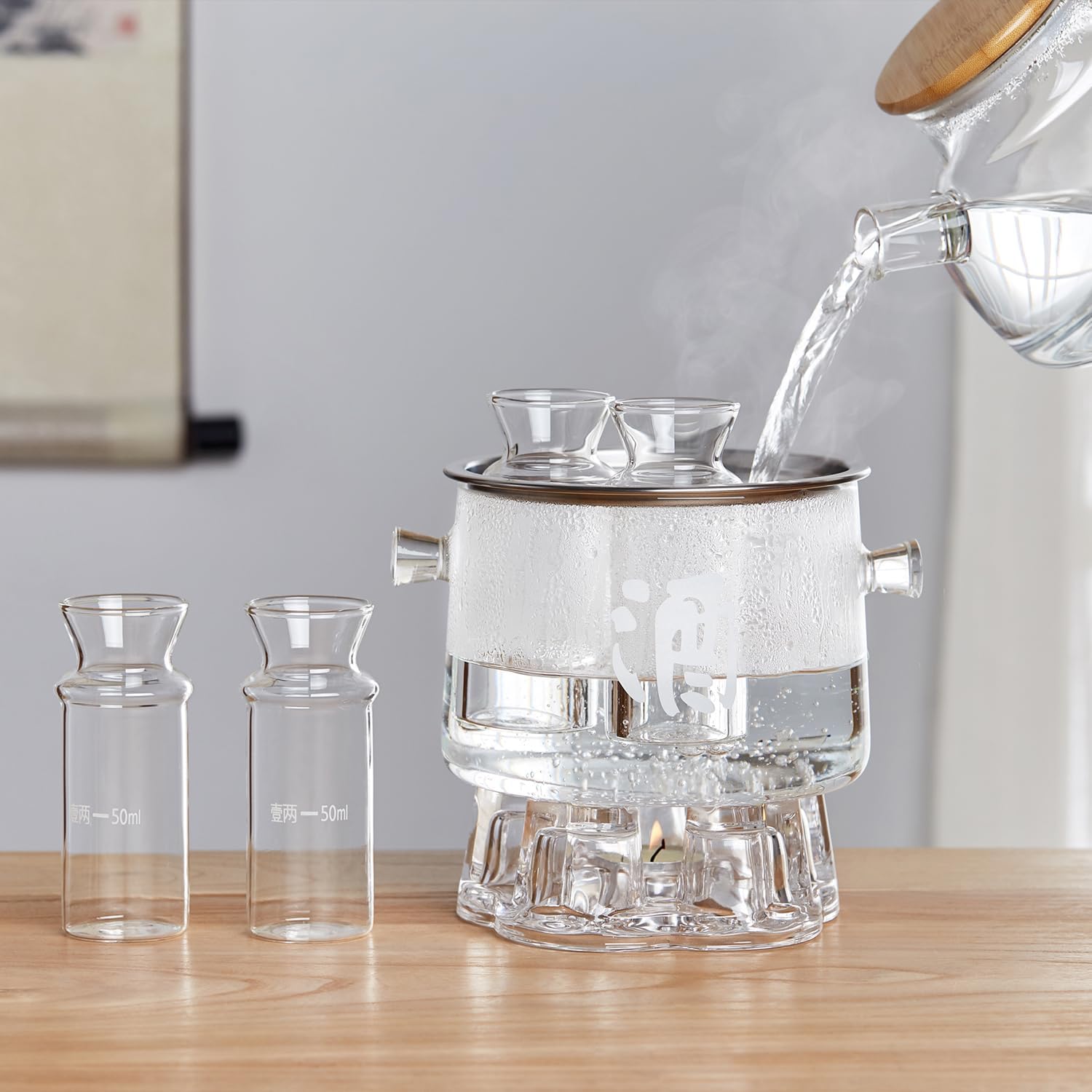 Heat-Resistant Glass Sake Set – Tokkuri Sake Carafe with Measuring Marks