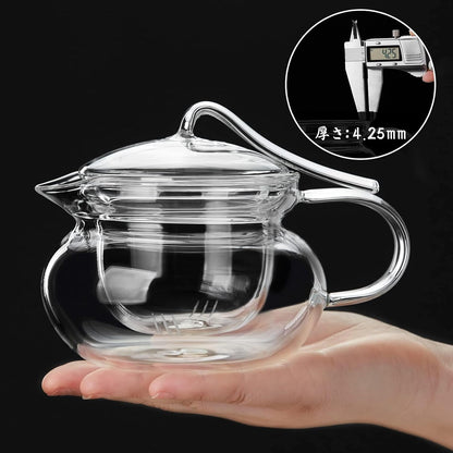 Pocarati Pumpkin-Shaped Glass Teapot 450ml – Heat Resistant, Direct Flame Safe with Built-In Strainer