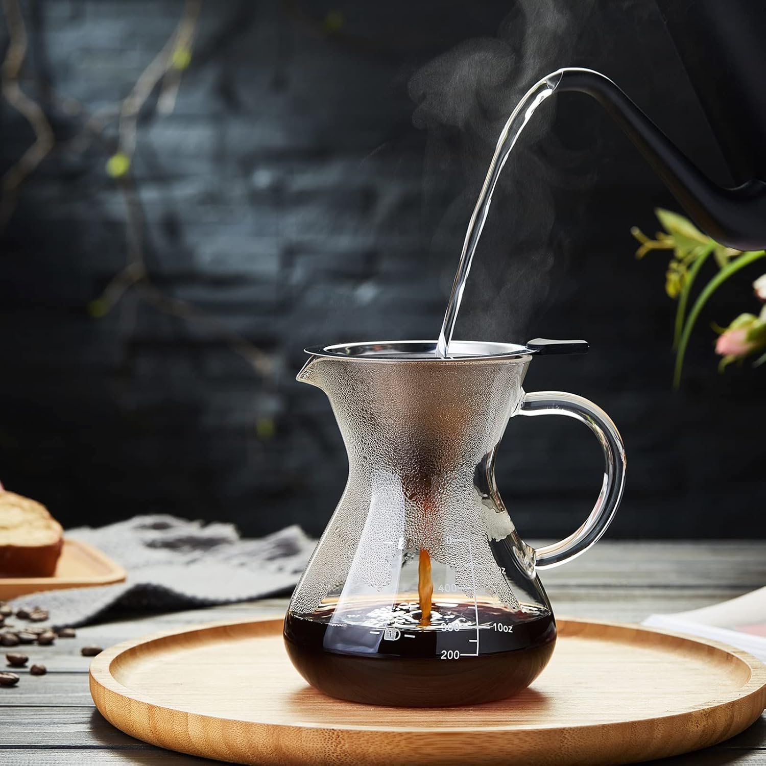 Pokarotee Drip Coffee Server – 500ml Glass Carafe with Reusable Stainless Steel Filter